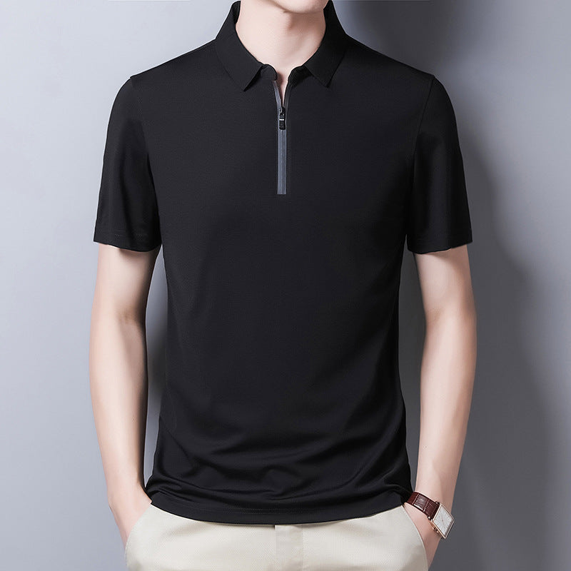 Men's Short Sleeve T-Shirt Solid Color Lapel Casual Fashion