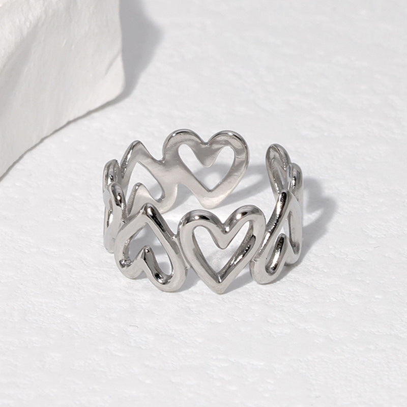 Female Hollow Titanium Steel Adjustable Love Ring Niche