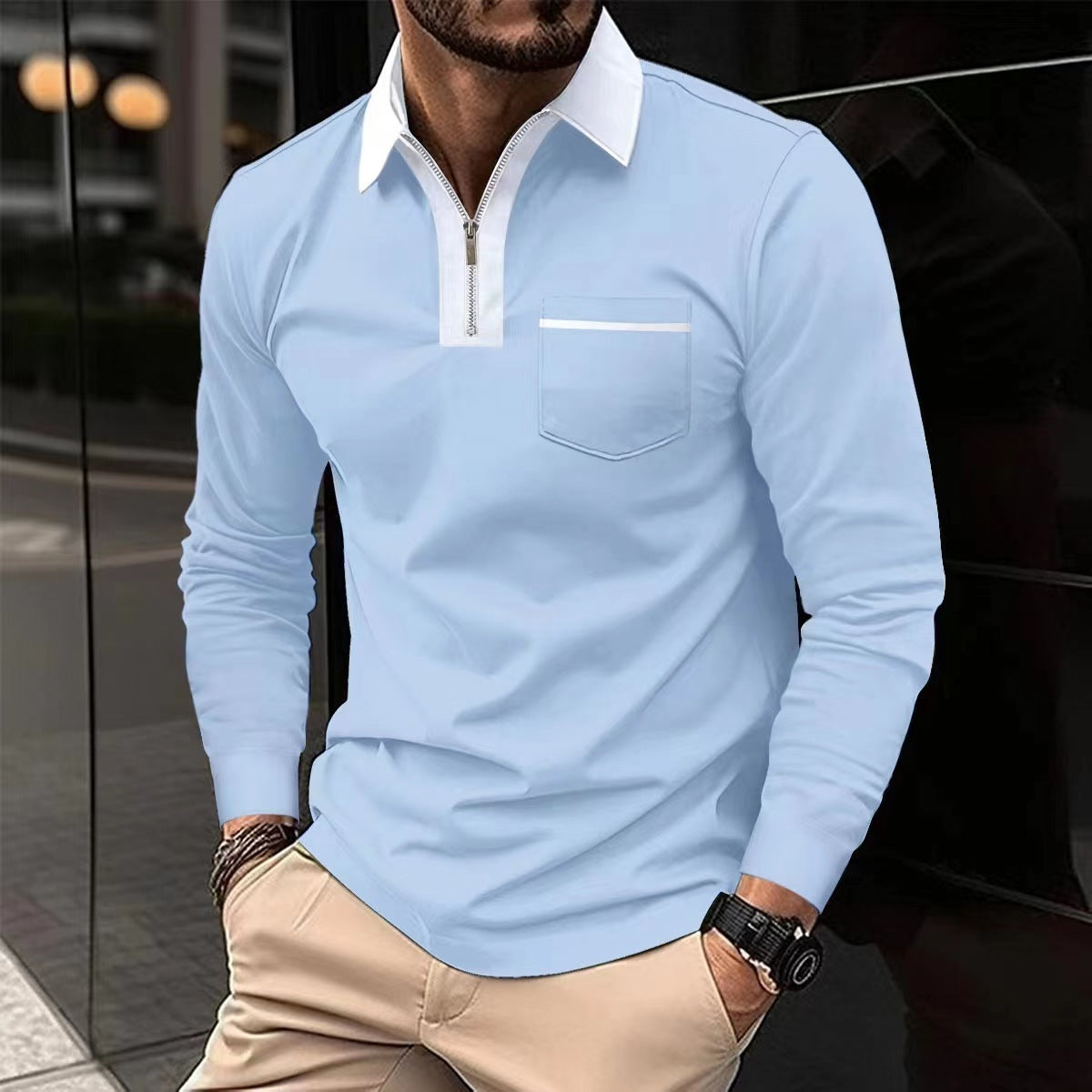 Long Sleeve Lapel Fashion Slim Pocket Long Sleeve T-shirt - sumet.shop