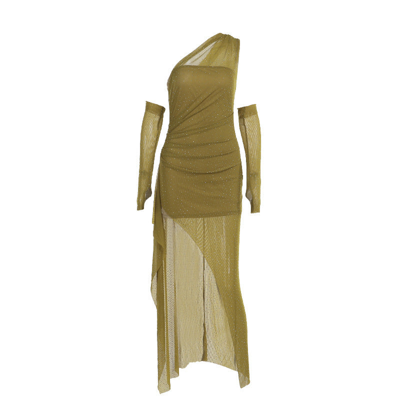 Dress Socialite Style Fashion Slim Rhinestone Mesh Dress