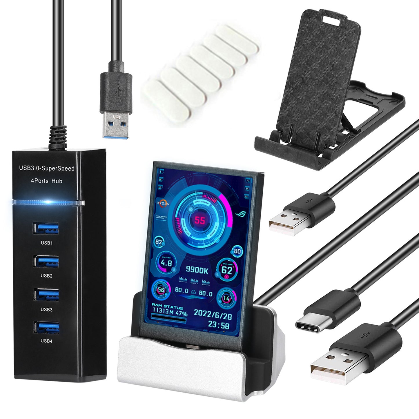 Computer Small Secondary Screen IPS Full View USB Chassis Monitor Date Display