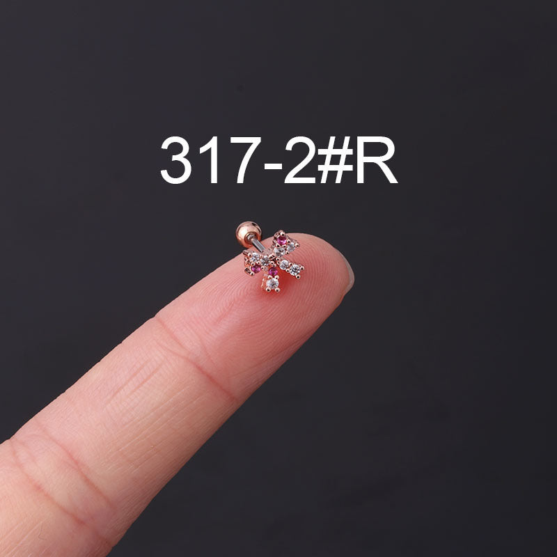 Stainless Steel Thin Rod Color Zirconium Ear Bone Nail Screw Screw Ball Ear Stud