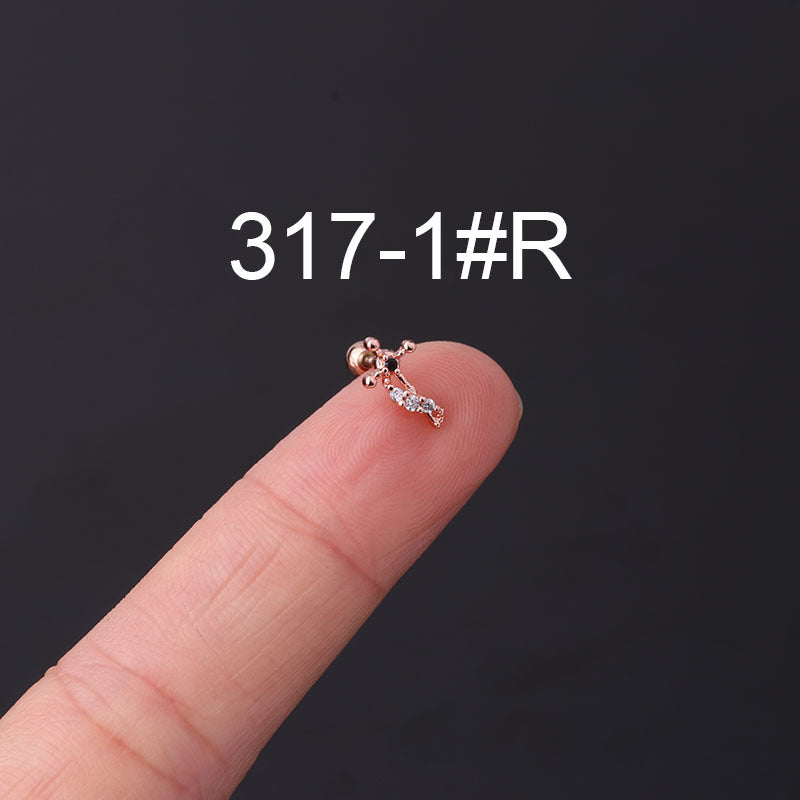 Stainless Steel Thin Rod Color Zirconium Ear Bone Nail Screw Screw Ball Ear Stud