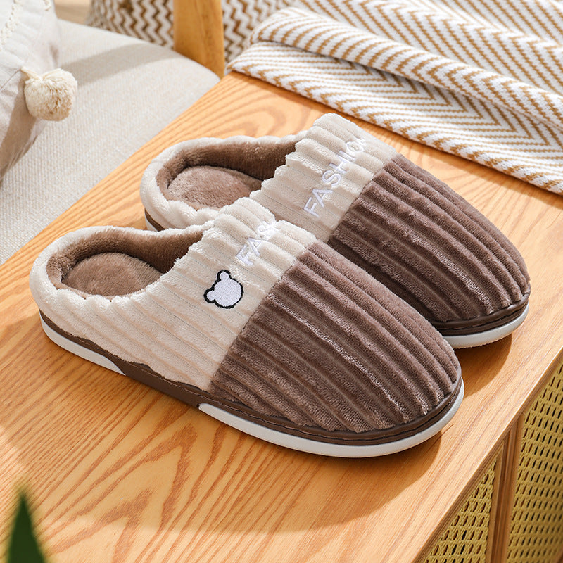 Winter Slippers Bear Embroidery Slippers Home Couple Winter Shoes