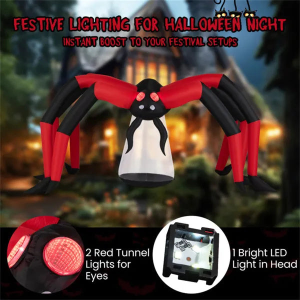 10ft Wide 5ft Tall Giant Halloween Inflatable Spider - LED Head Light 2 Red Eye Tunnel Lights