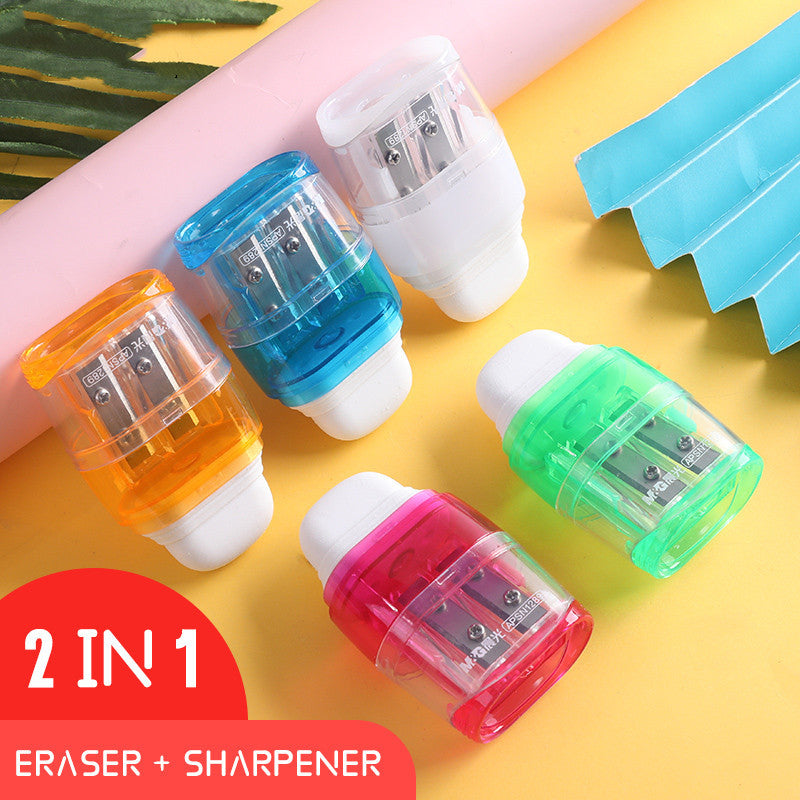 Two-hole Pencil Sharpener Two-in-one Student Wipe Clean
