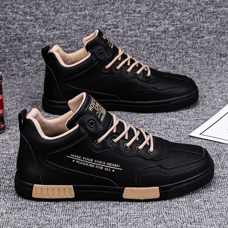 Leather Panel Shoes Fashionable High-top Leather Panel Shoes All-match Sports