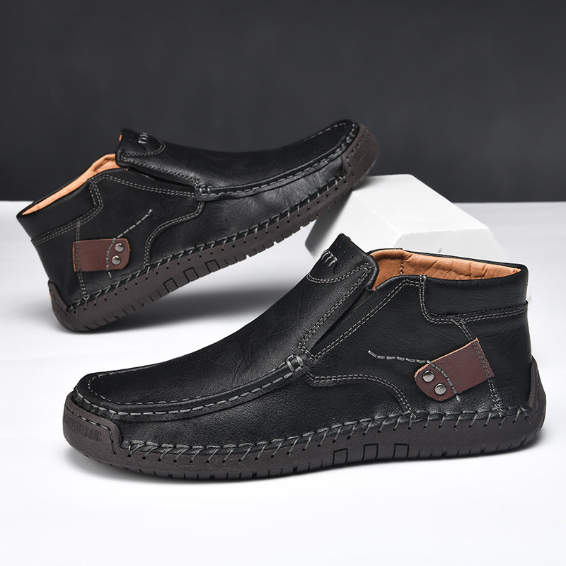 Leather Shoes Spring Flat Handmade Leather Shoes Spring High-top Plus Size