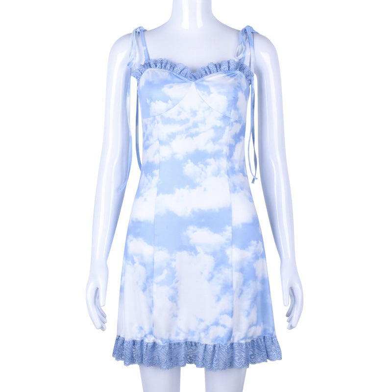 Suspender Skirt Lace Edge Stitching Slim-Fit Lace Dress Cute Suspender Skirt