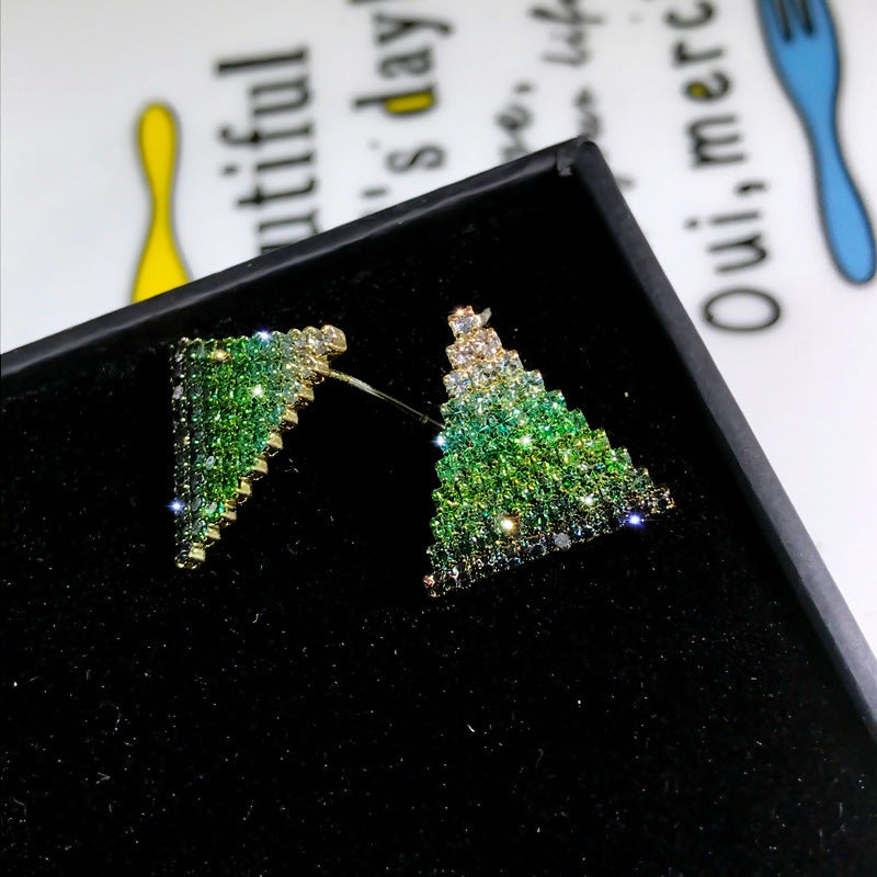 Triangle Stud Simple Silver Needle Full Drill Triangle Stud