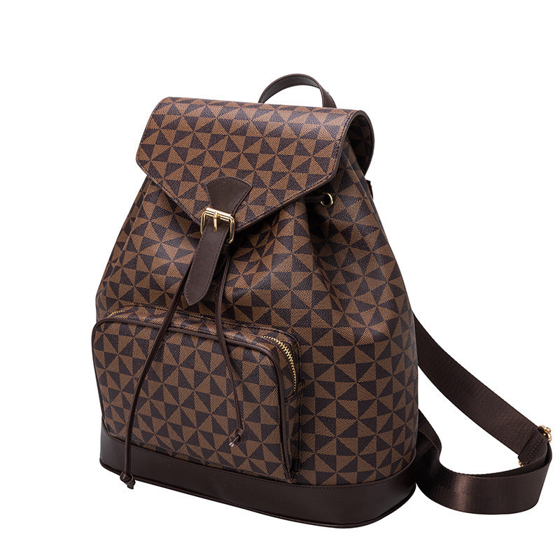 Leather School Bag Female Anti-theft Women Draw Rope Large Backpack Leather School Bag