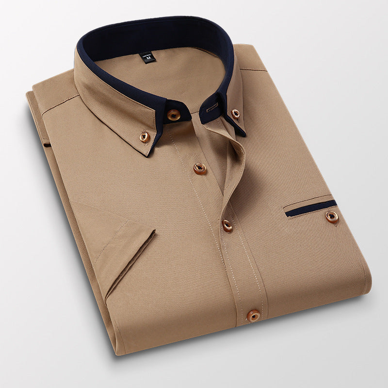 Short-sleeved Short Sleeve Men Clothing Shirt Slim-fitting Iron-free Casual - sumet.shop