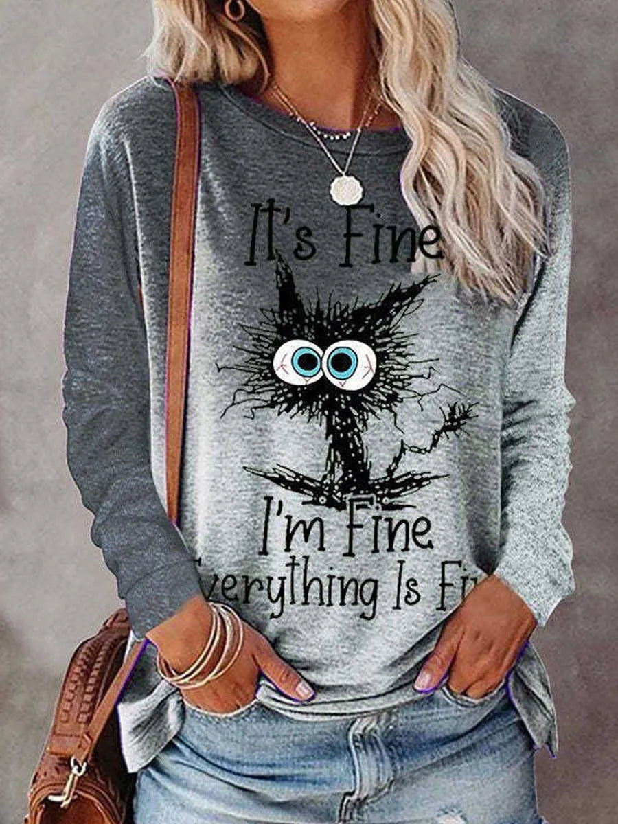 Halloween Long-sleeved T-shirt Gradient Printing Long-sleeved T-shirt Round Neck Women