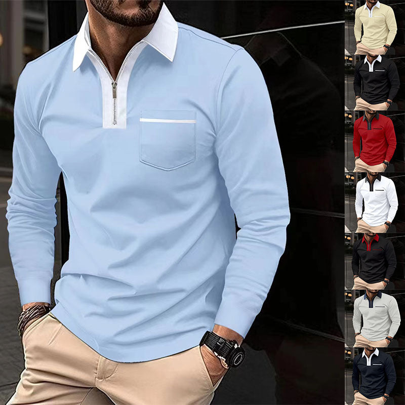 Long Sleeve Lapel Fashion Slim Pocket Long Sleeve T-shirt - sumet.shop