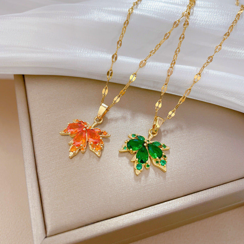 Steel Necklace Red Maple Leaf Light Chain Titanium