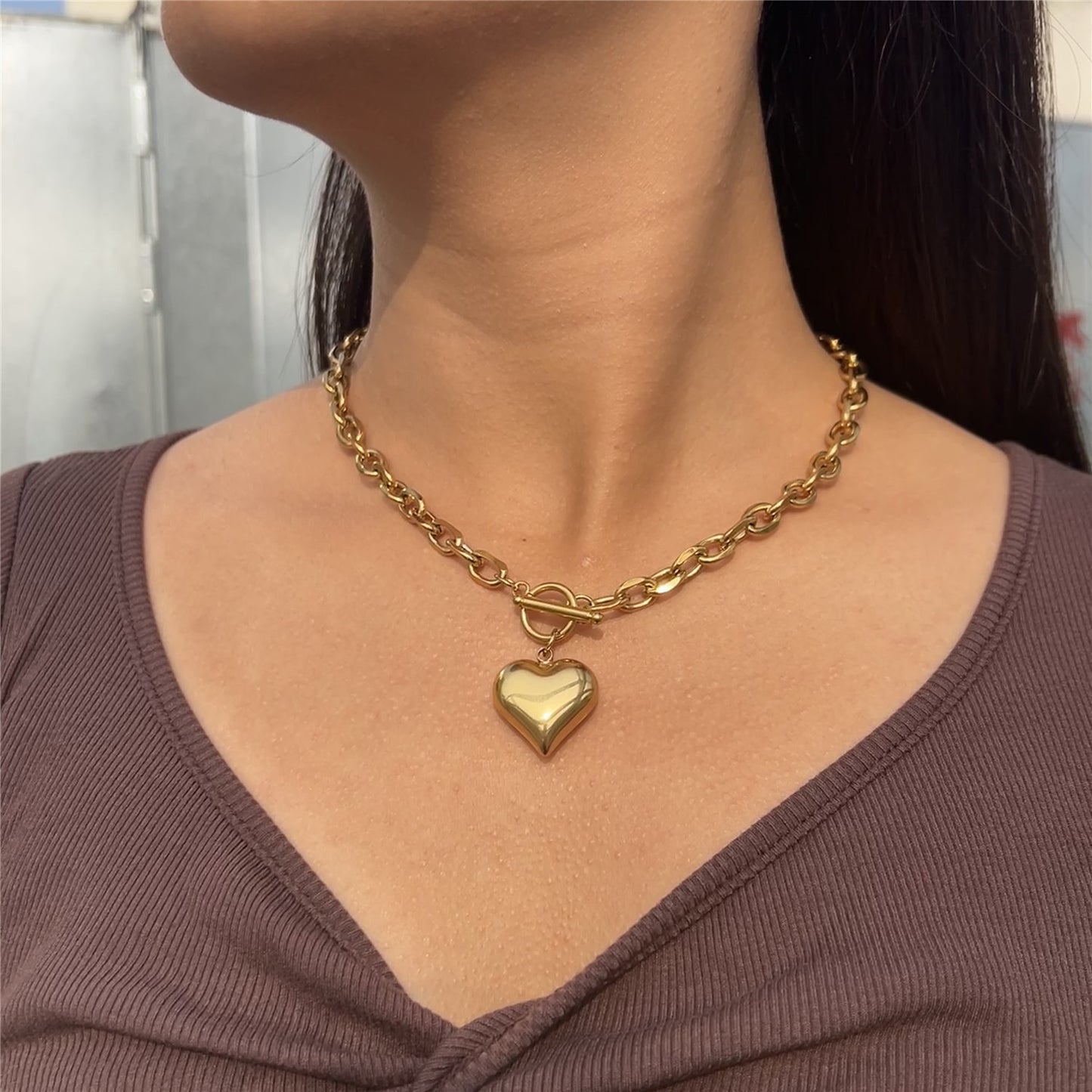 Stainless Steel Peach Heart Pendant Hemp Flowers Chain