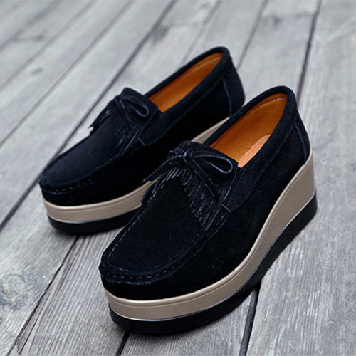 Shoes Casual Slip New Tassel Bow Design Shoes For Woman Fashion Thick Bottom Wedges Shoes Casual Slip On Solid Color Flats