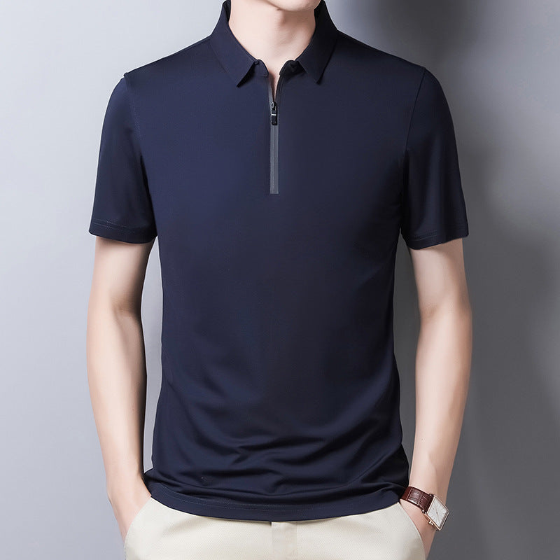 Men's Short Sleeve T-Shirt Solid Color Lapel Casual Fashion