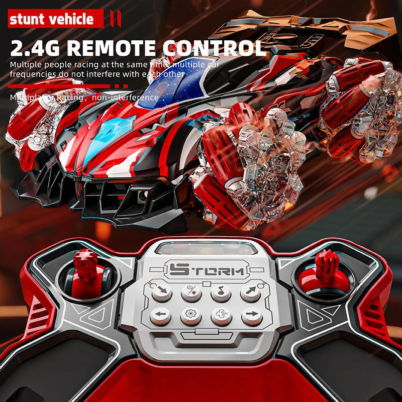 Stunt Remote Control Car F1 RC Gesture Sensing Stunt Remote Control Car Light Music Four-Wheel Drive Off-Road Racing Toy Simulated Spray Children's Toy Gift