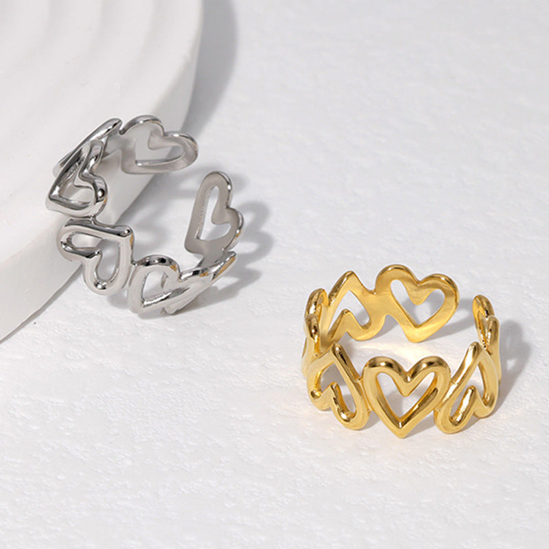 Female Hollow Titanium Steel Adjustable Love Ring Niche