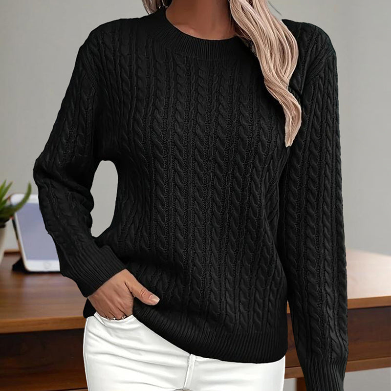 Women's Textured Long Sleeve Sweater Crewneck Pullover Dressy Casual Fall