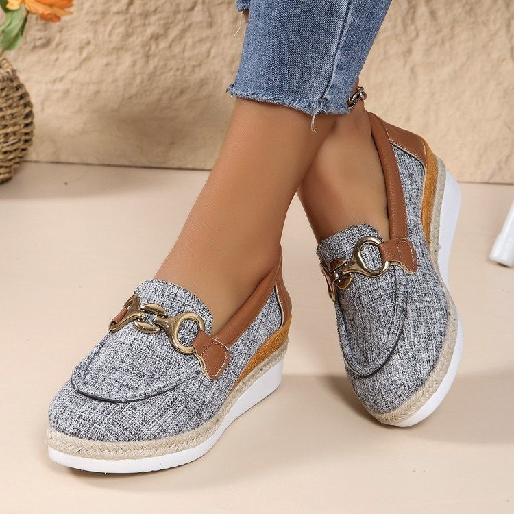 Platform Loafers Loafers Casual Pumps Women's Outer Wear Horsebit Buckle Wedge Platform Loafers Slip-on Lazy Shoes
