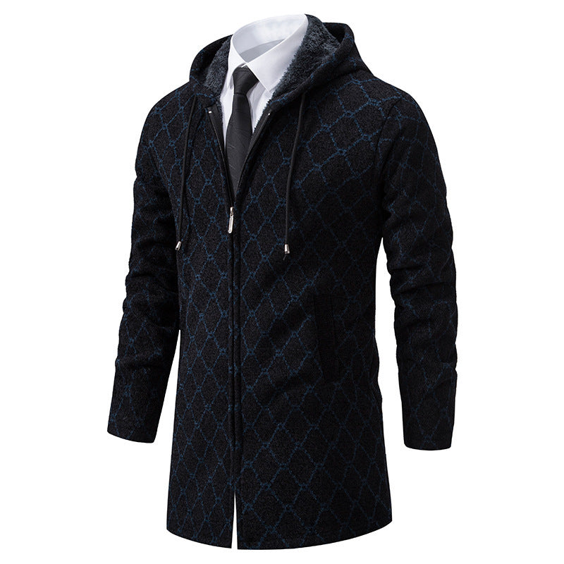 Jacket Men's Mid-length Sweater Fashion Casual Hooded Coat
