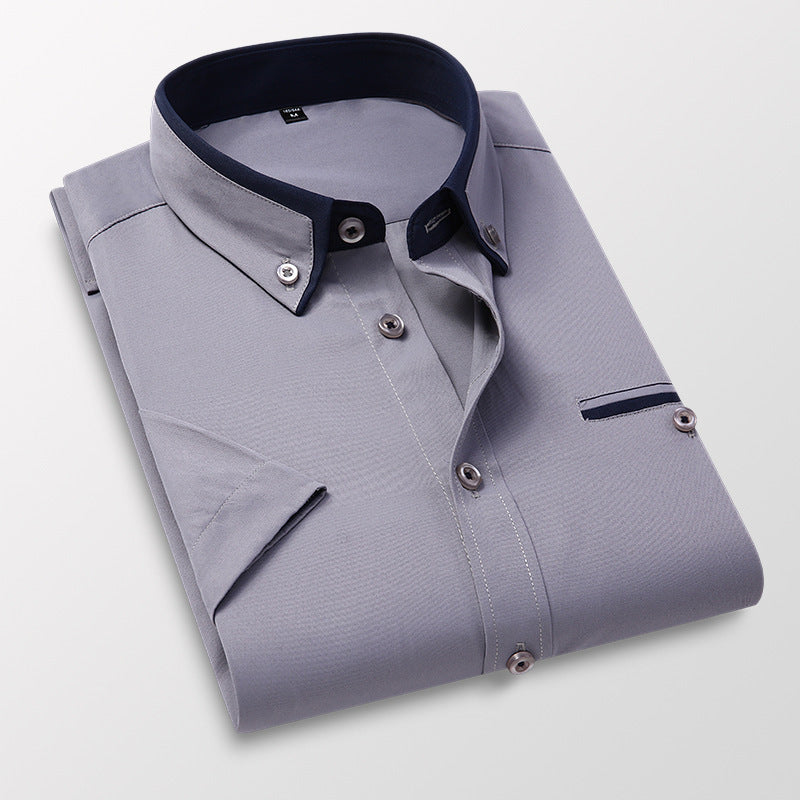 Short-sleeved Short Sleeve Men Clothing Shirt Slim-fitting Iron-free Casual - sumet.shop