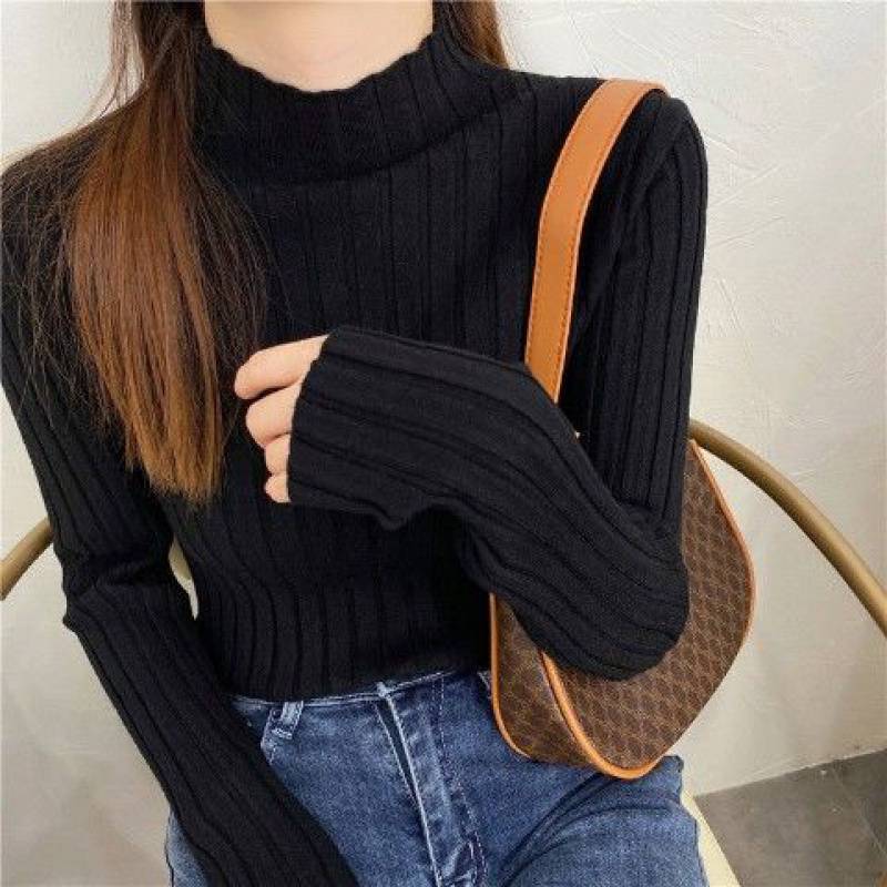 Women's Half High Collar White Knitting Top