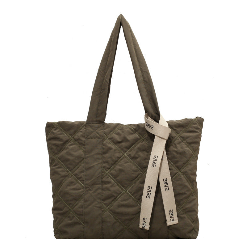 Personalized Handbags Winter Tote Bag For Women 2023 Sewing Rhombus Shoulder Bag High Capacity Commuting Shopping Bag Personalized Handbags