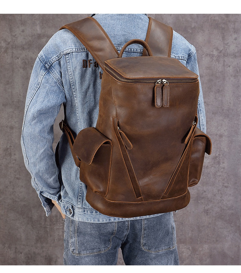 Leather Backpackage Men's Leisure Travel Large Capacity First Layer Leather Backpackage