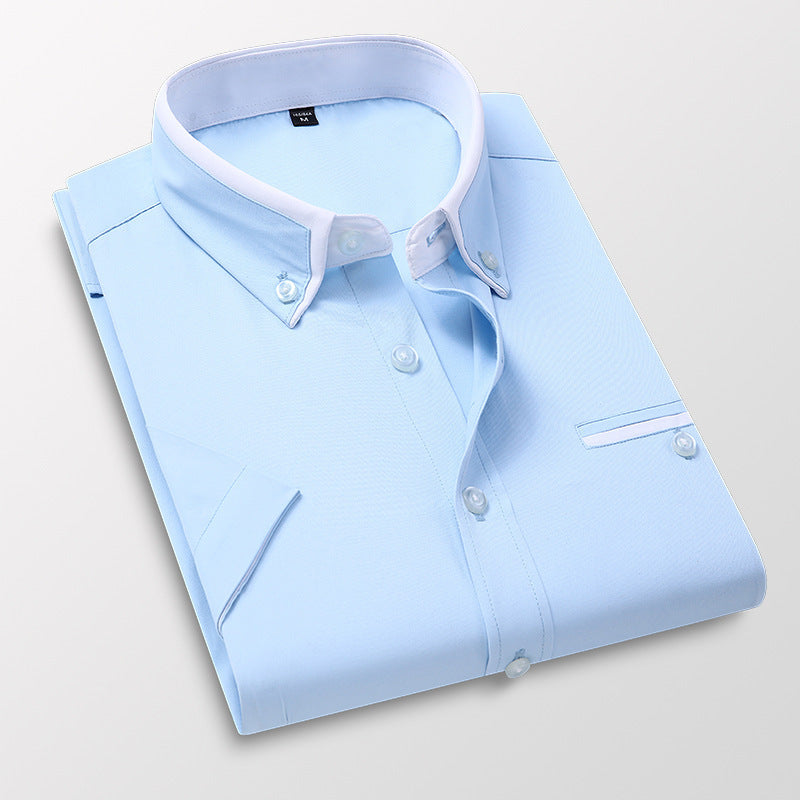 Short-sleeved Short Sleeve Men Clothing Shirt Slim-fitting Iron-free Casual - sumet.shop