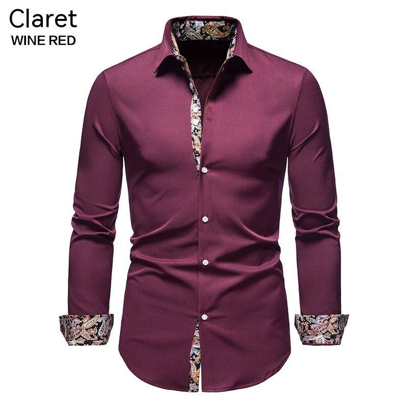 Men's Long-sleeved Shirt Lapel Slim-fit Assorted Colors Polyester Shirt - sumet.shop
