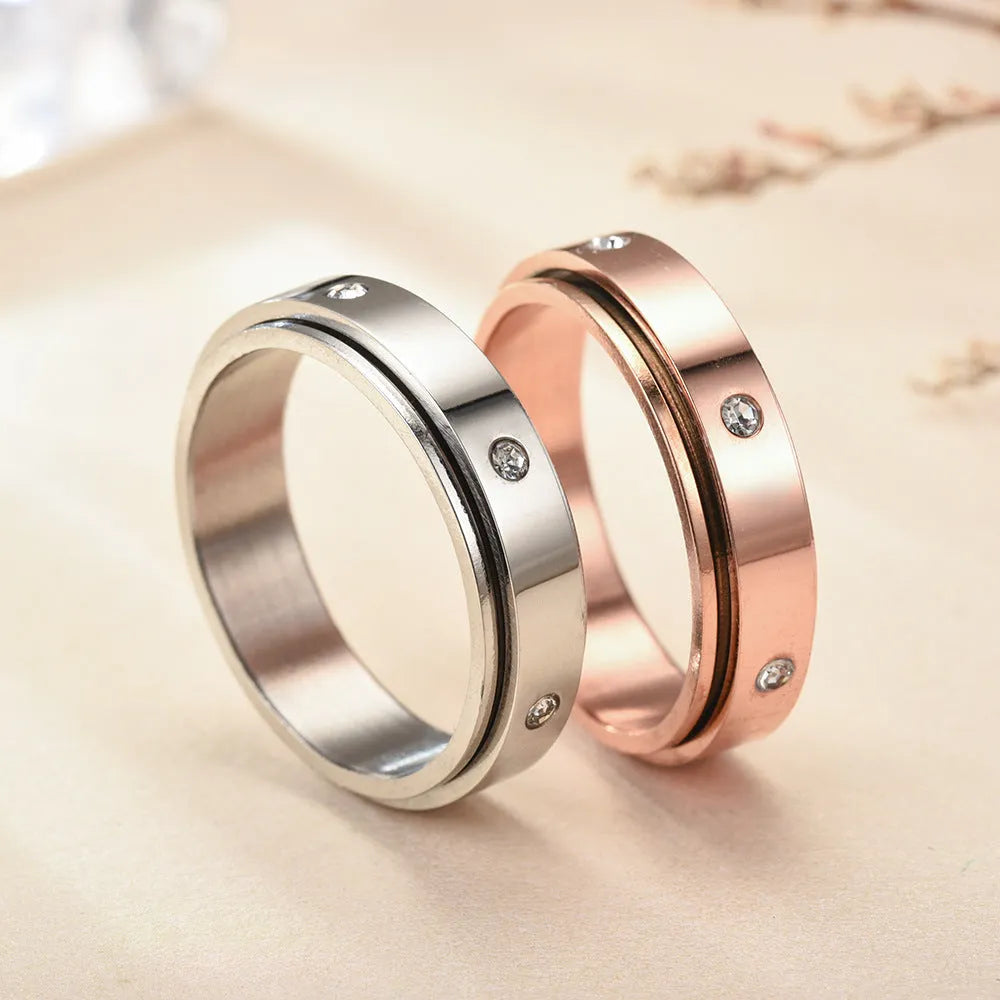 Titanium Diamond Ring Steel Rotatable Couple Diamond Ring