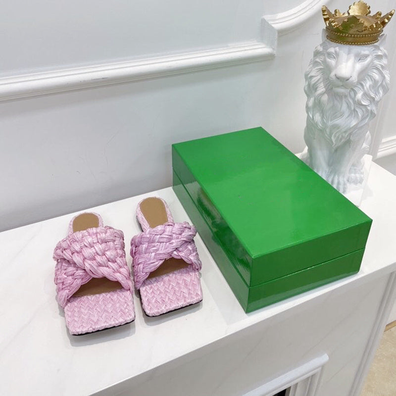 Women's Woven Flat-bottomed Sandals And Slippers