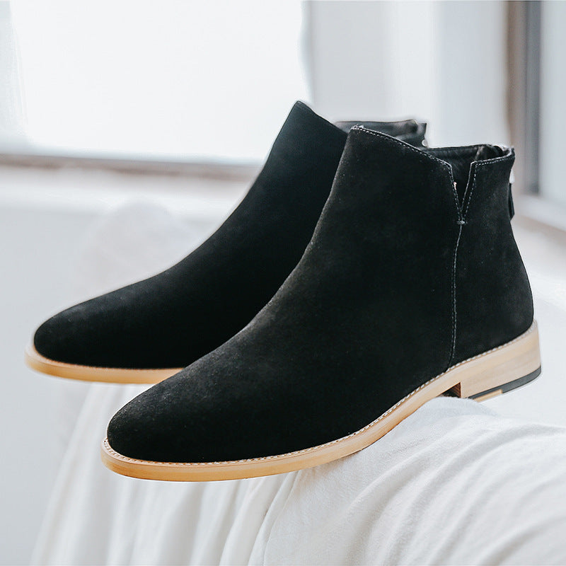 Genuine Leather Men's Boots High-top Platform Frosted Men's Boots