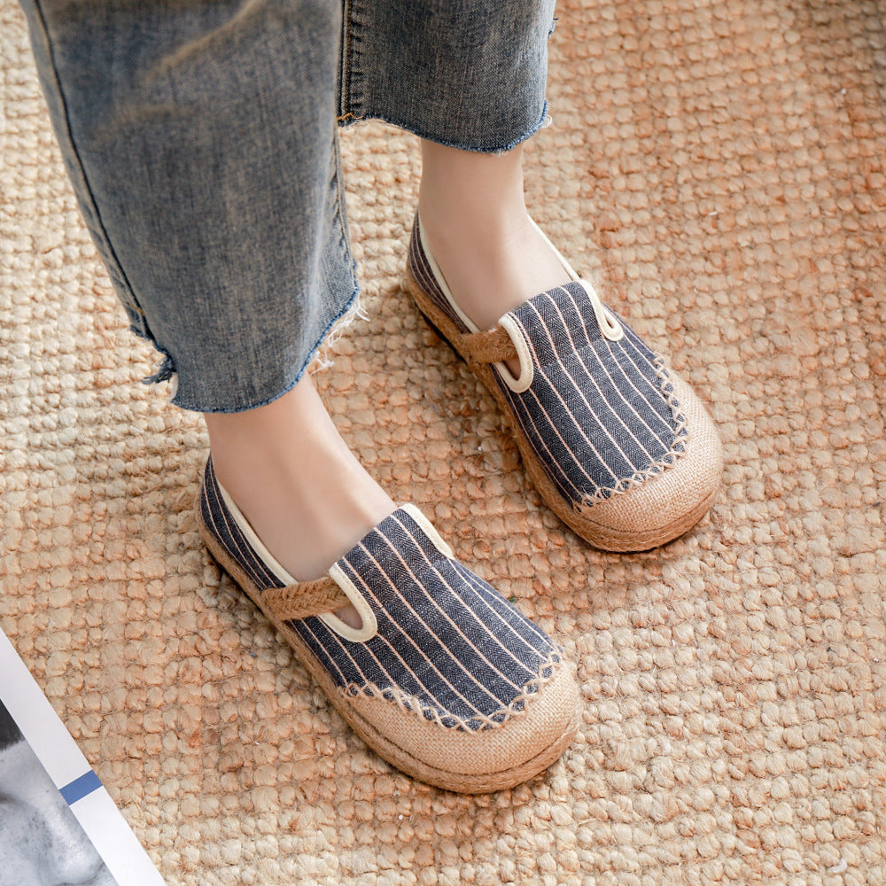 Linen Shoes Women's Artistic Striped Color Matching