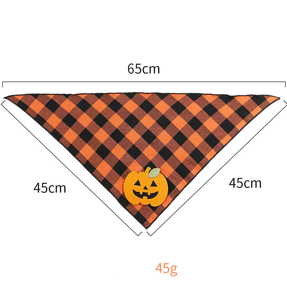 Bandana Halloween Dog Plaid Bandana With Pumpkin Appliques,Pet Dog Puppy Holiday Scarf