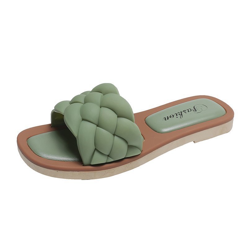 Slippers Female Net Red Woven One-word Slippers Female Summer