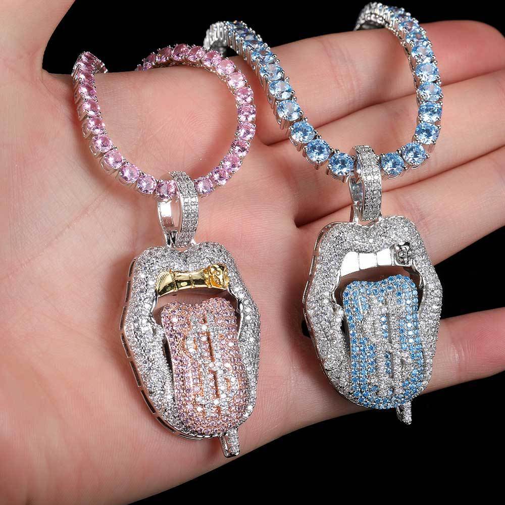Pendant Necklace Micro Zircon Mouth Tongue Pendant Necklace