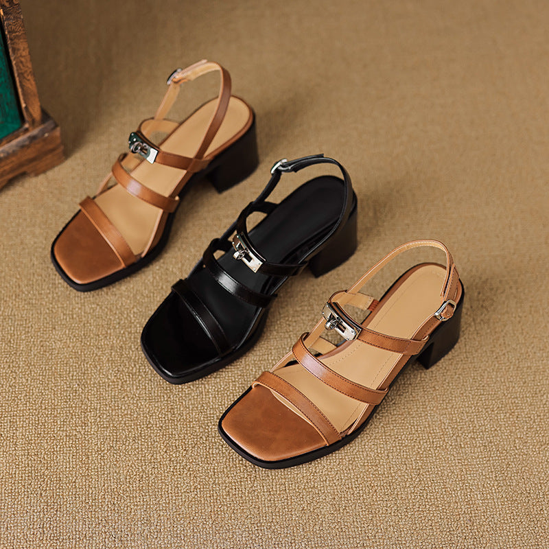 Middle Heel heel Square Toe shoes Open Toe Fairy Style High Heel Shoes With Middle Heel