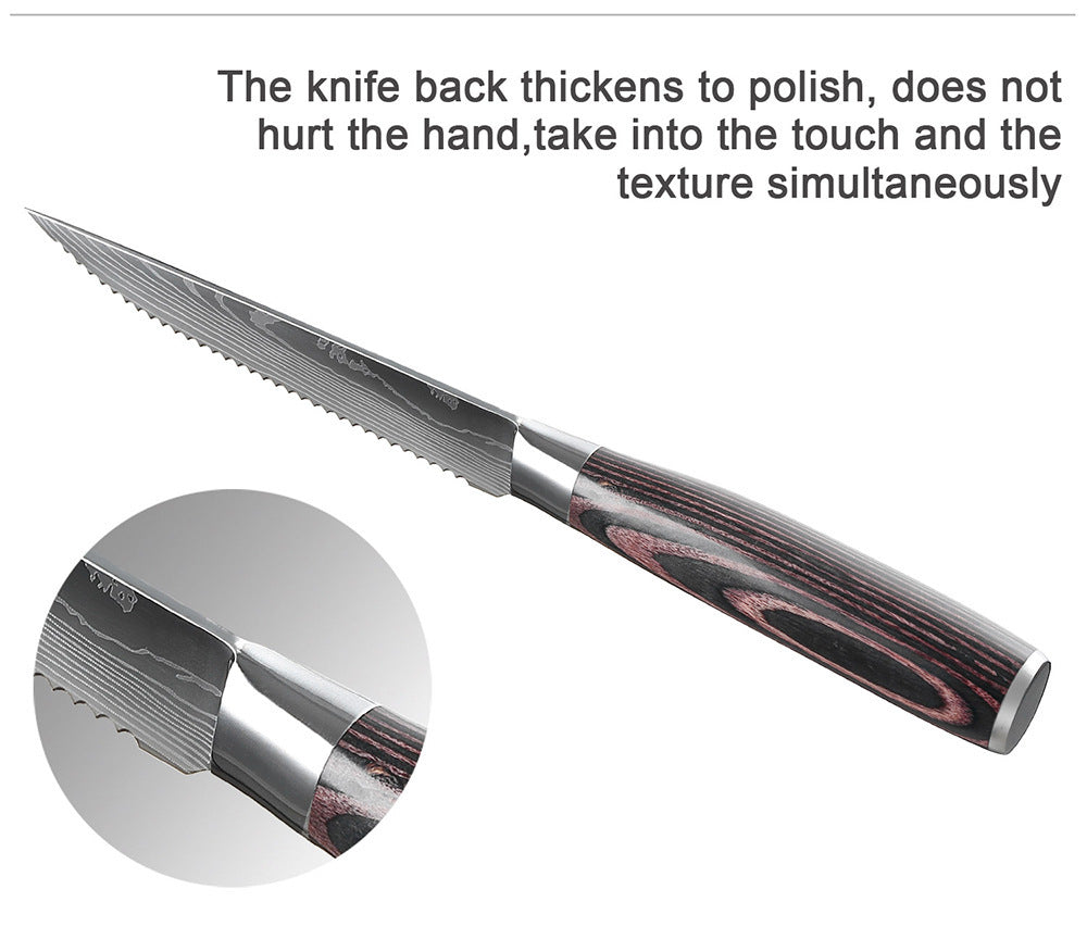 Steak Knife Western Steak Knife Damascus Pattern Stainless Steel Serrated Knife