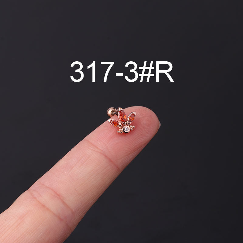 Stainless Steel Thin Rod Color Zirconium Ear Bone Nail Screw Screw Ball Ear Stud