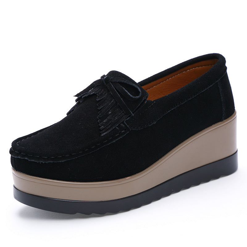 Shoes Casual Slip New Tassel Bow Design Shoes For Woman Fashion Thick Bottom Wedges Shoes Casual Slip On Solid Color Flats