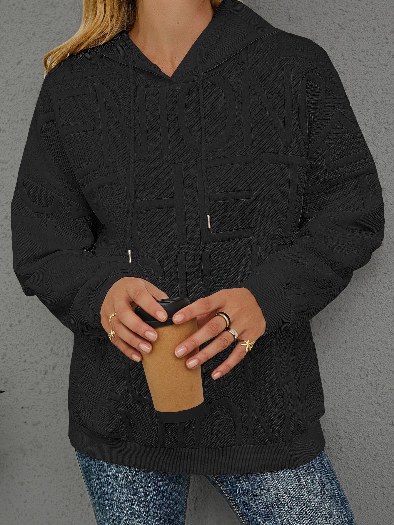 Loose Fashion Three-dimensional Printing Long Sleeve Pullover Hoodie Women