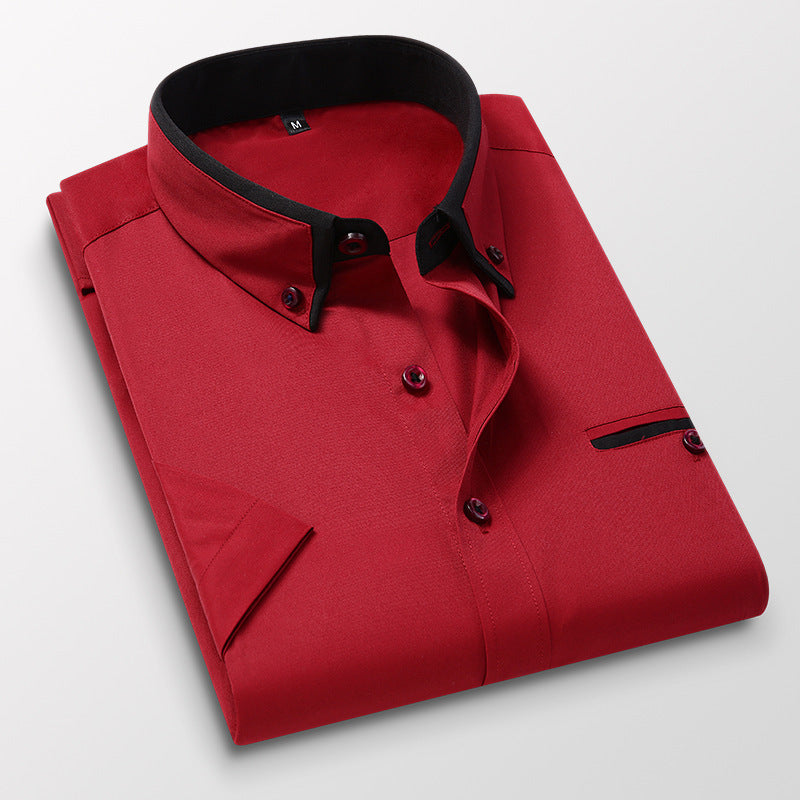 Short-sleeved Short Sleeve Men Clothing Shirt Slim-fitting Iron-free Casual - sumet.shop