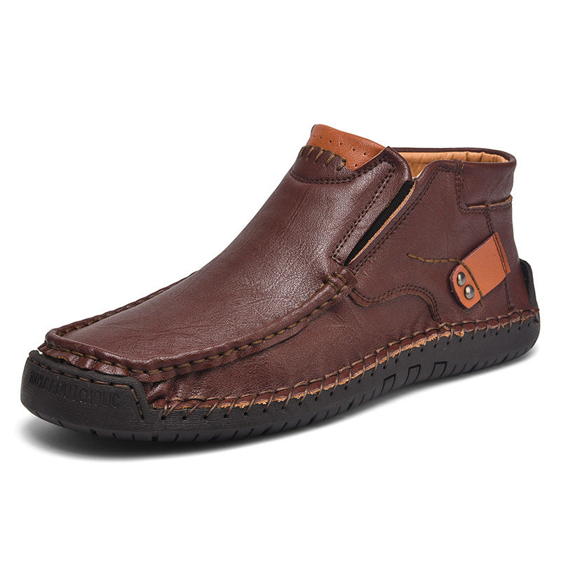 Leather Shoes Spring Flat Handmade Leather Shoes Spring High-top Plus Size