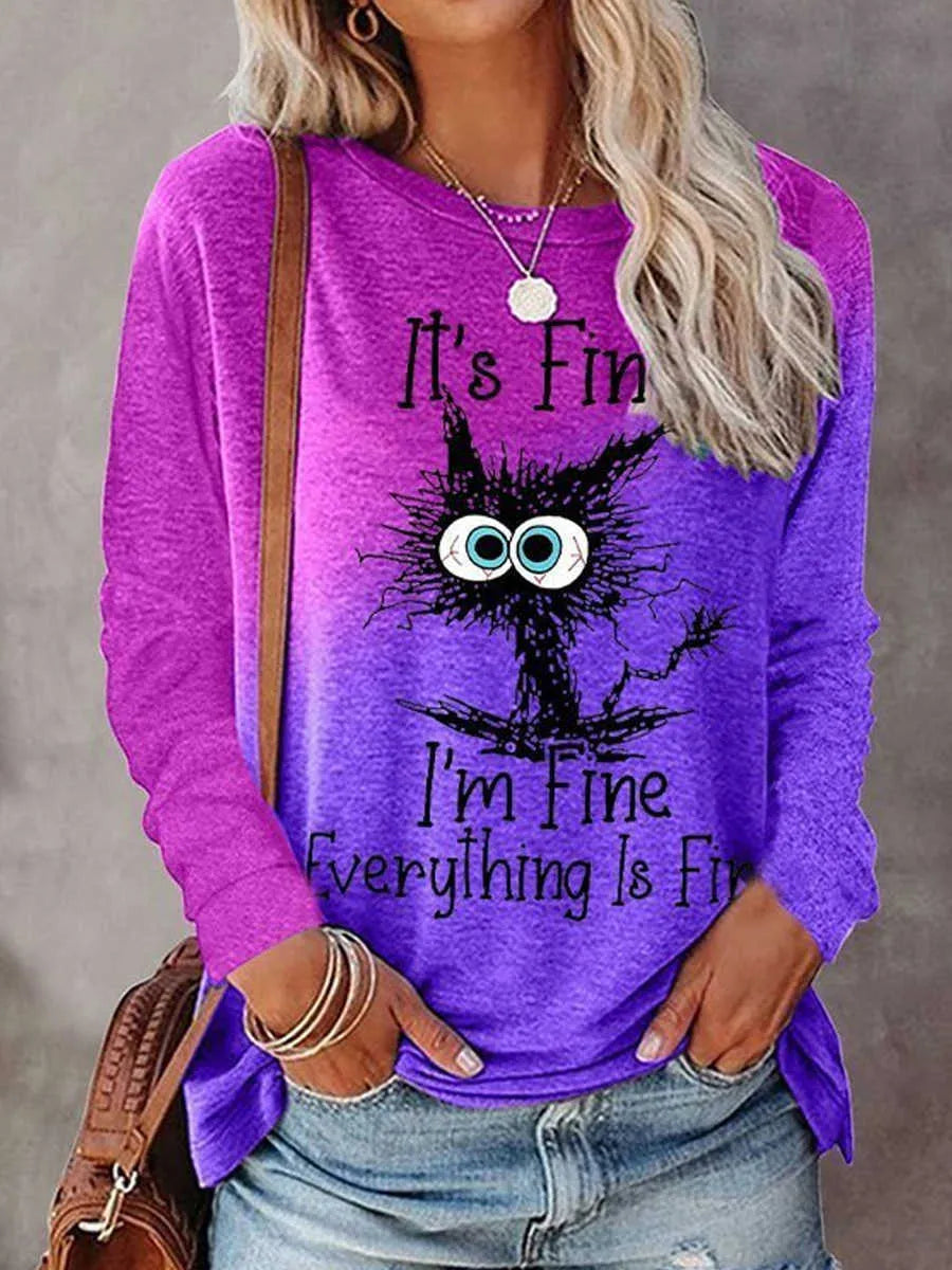 Halloween Long-sleeved T-shirt Gradient Printing Long-sleeved T-shirt Round Neck Women