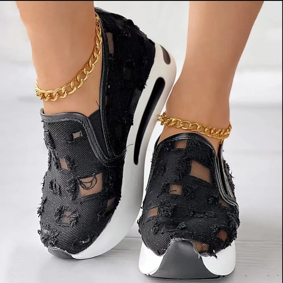 Shoes Fashion Flats Hollow Out Canvas Shoes 6cm Heel Height Casual Shoes Fashion Flats