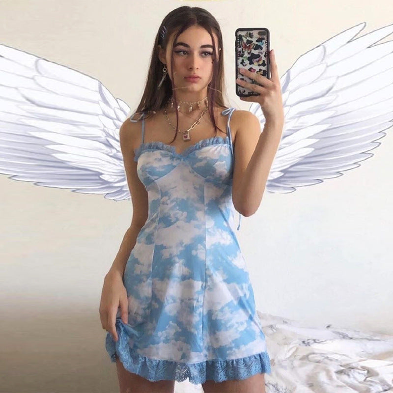 Suspender Skirt Lace Edge Stitching Slim-Fit Lace Dress Cute Suspender Skirt